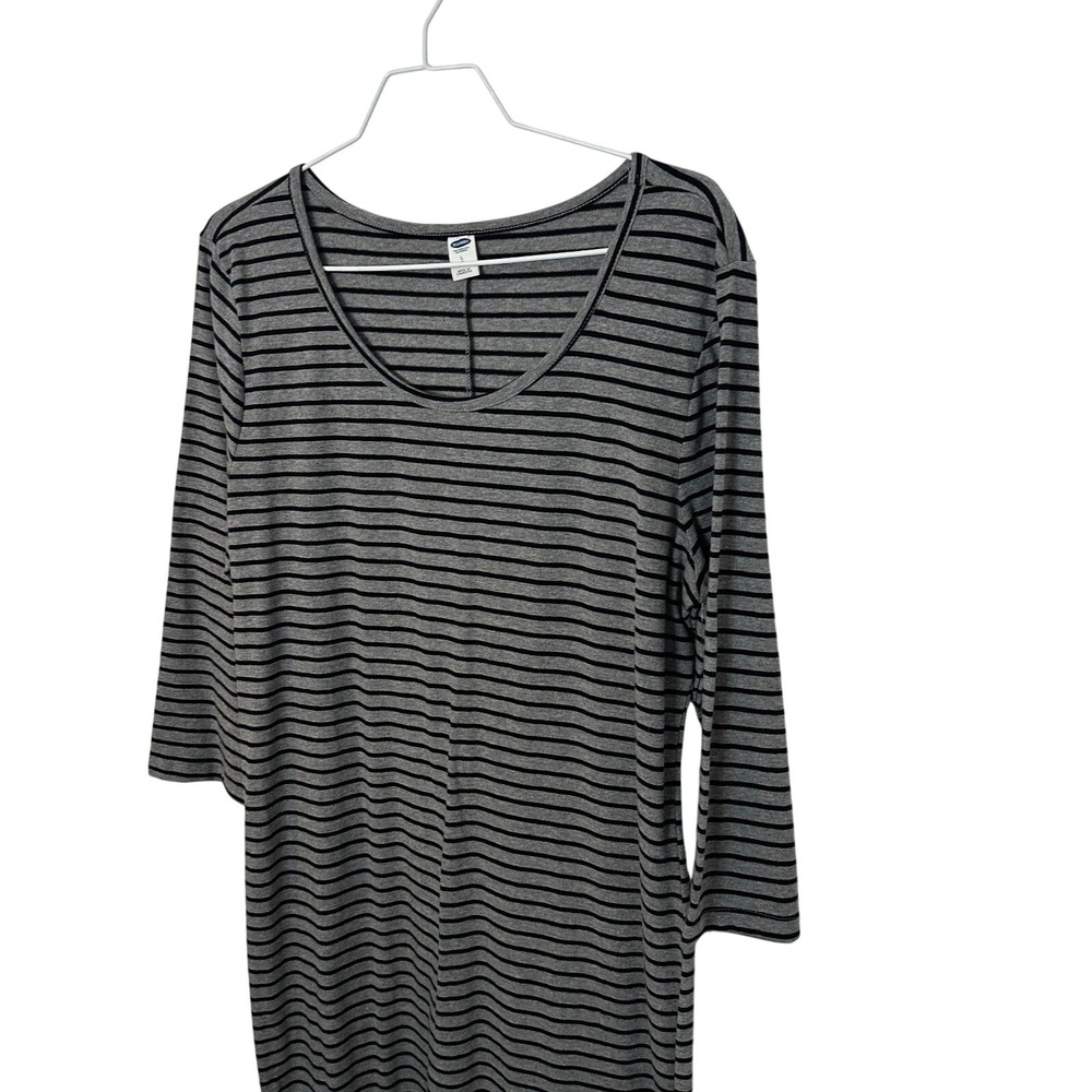 Old Navy Womens Striped Midi T-Shirt Dress Grey Black 3/4 Sleeve Large NEW